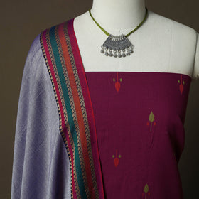 Jacquard Woven Cotton 2pc Unstitched Dress Material Kurta Set with Jewellery 03