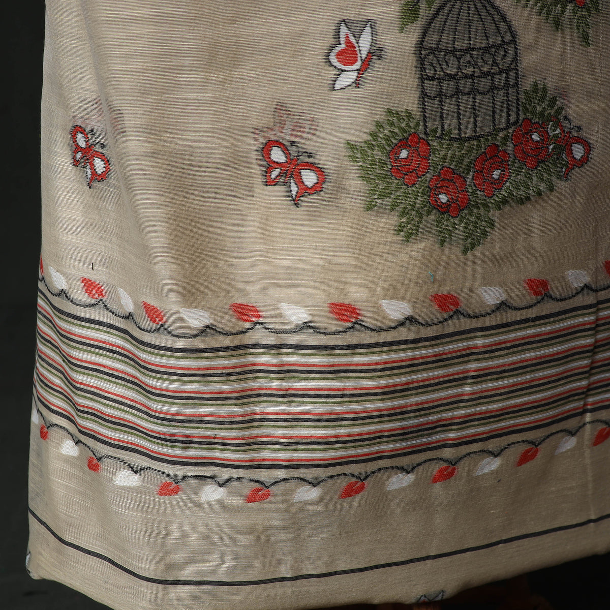 Beige - Jamdani Silk Cotton 2pc Unstitched Dress Material Kurta Set 28