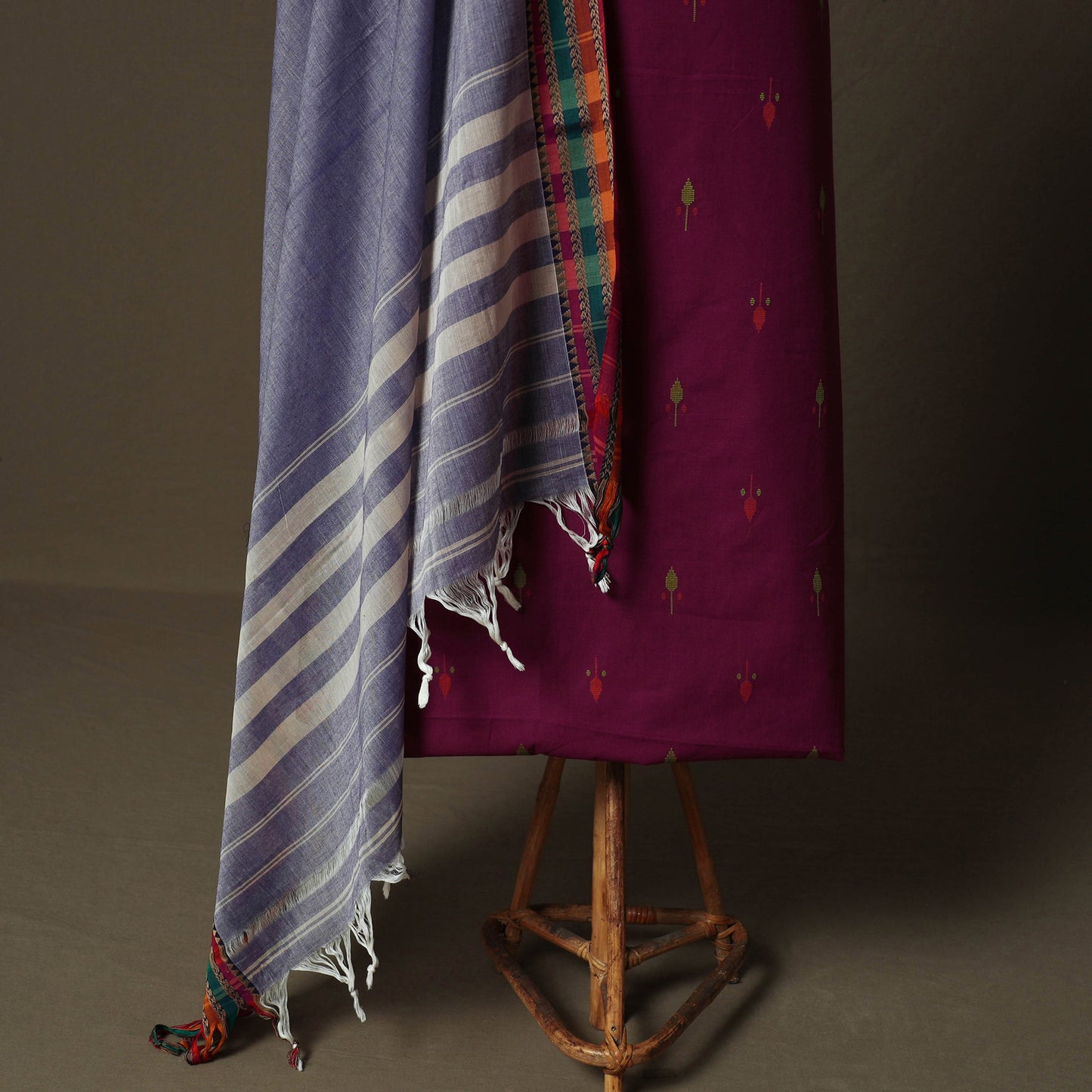 Jacquard Woven Cotton 2pc Unstitched Dress Material Kurta Set with Jewellery 03