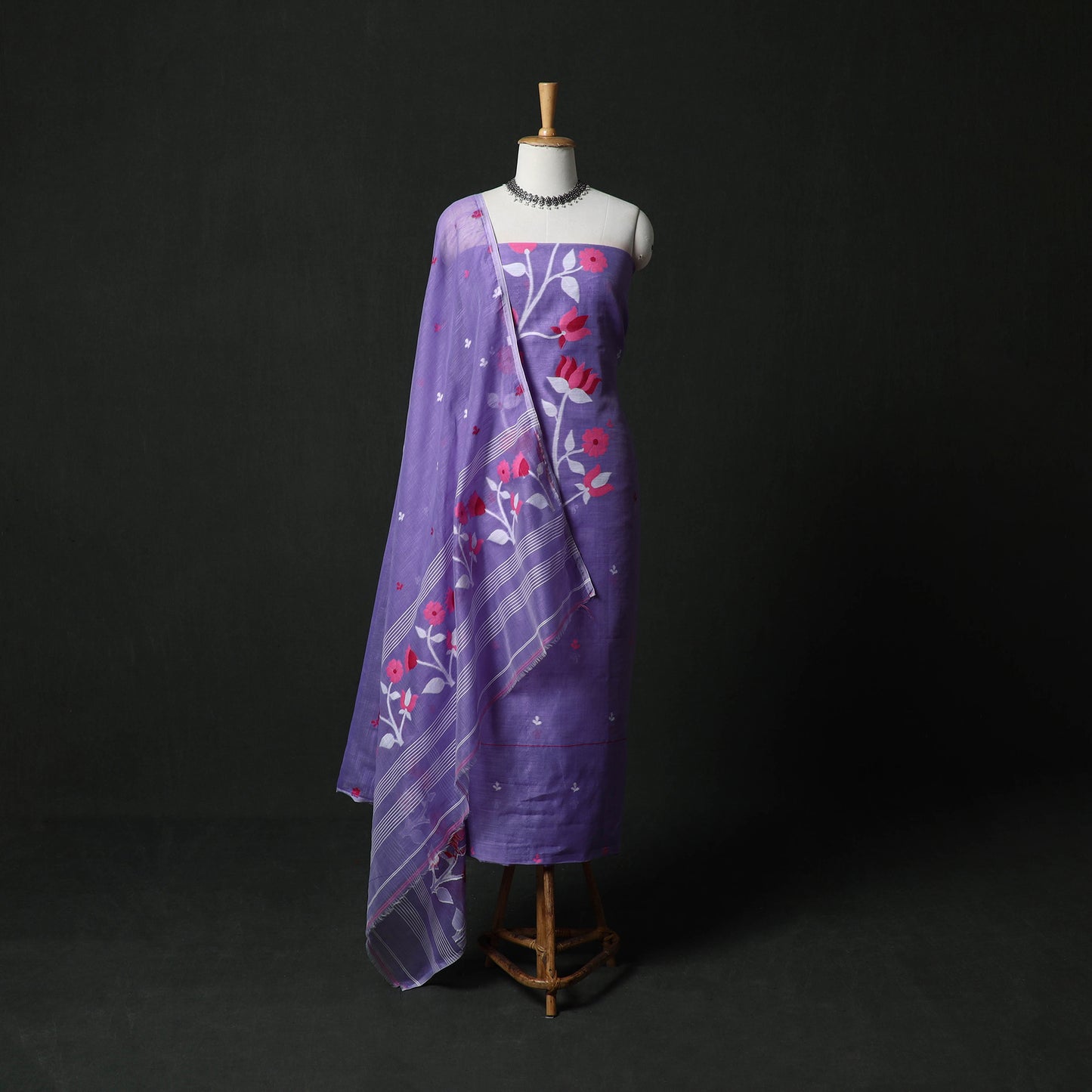 Jamdani Silk Cotton 2pc Unstitched Dress Material Kurta Set 29