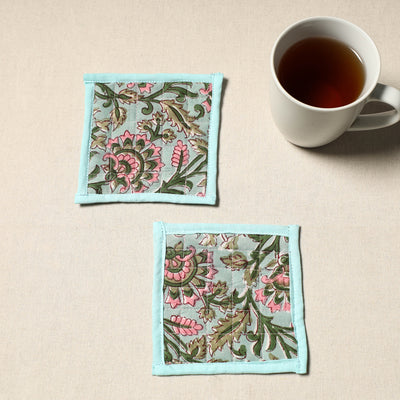 Handcrafted Sanganeri Floral Print Coaster (Set of 2) 27