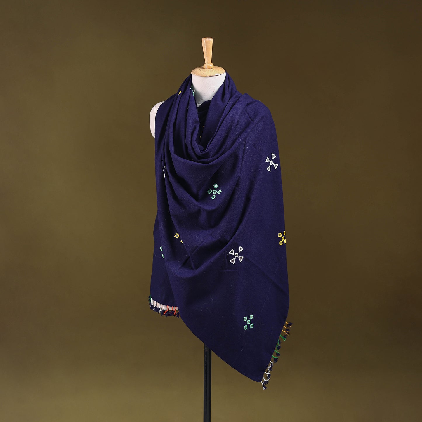 Blue - Kutch Handwoven Mirror Work Acrylic Wool Shawl 125