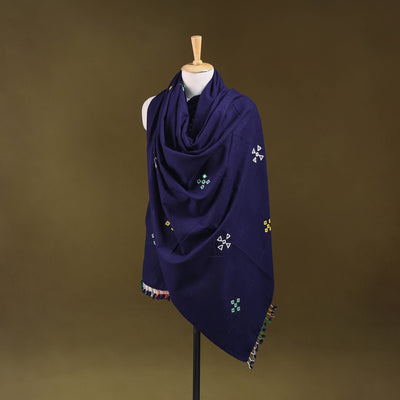 Blue - Kutch Handwoven Mirror Work Acrylic Wool Shawl 125