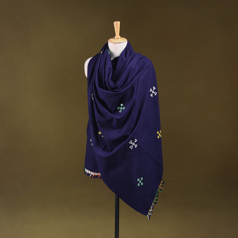 Blue - Kutch Handwoven Mirror Work Acrylic Wool Shawl 125