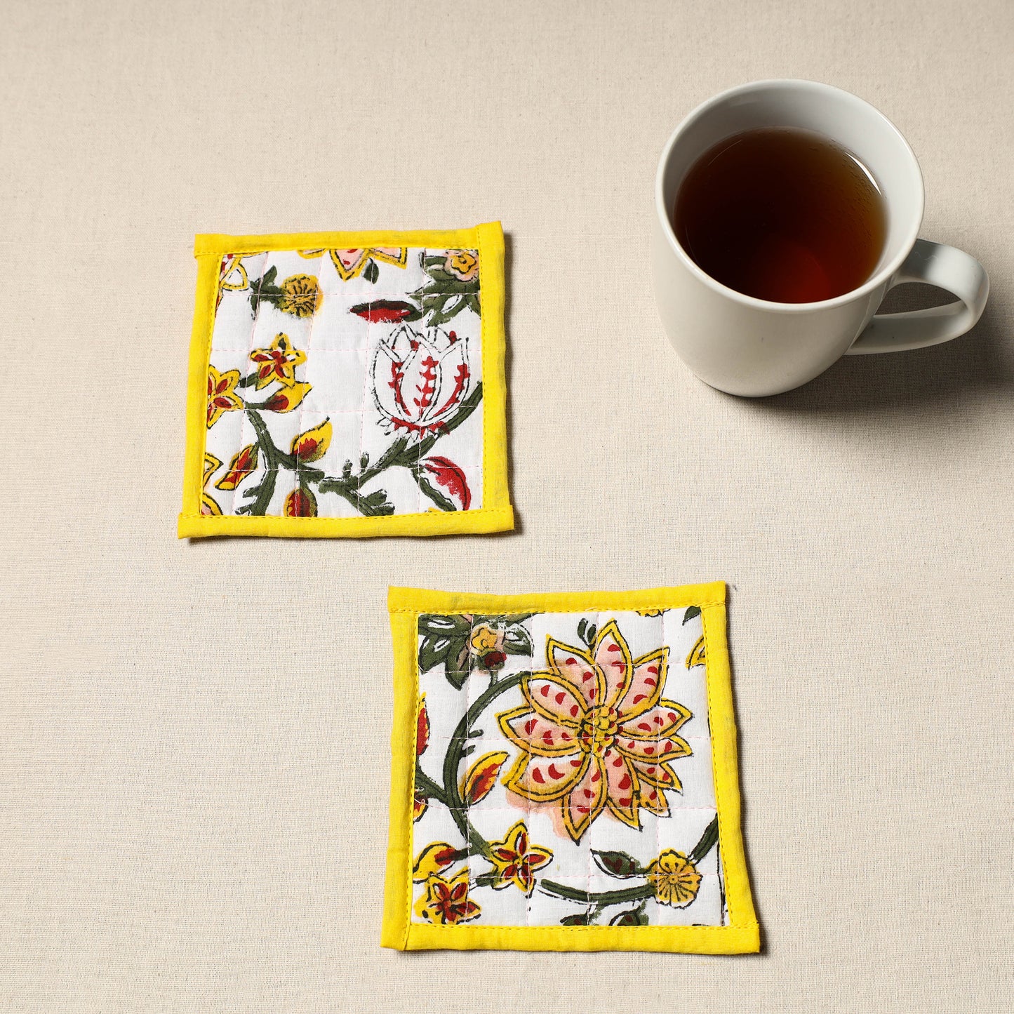 Handcrafted Sanganeri Floral Print Coaster (Set of 2) 26