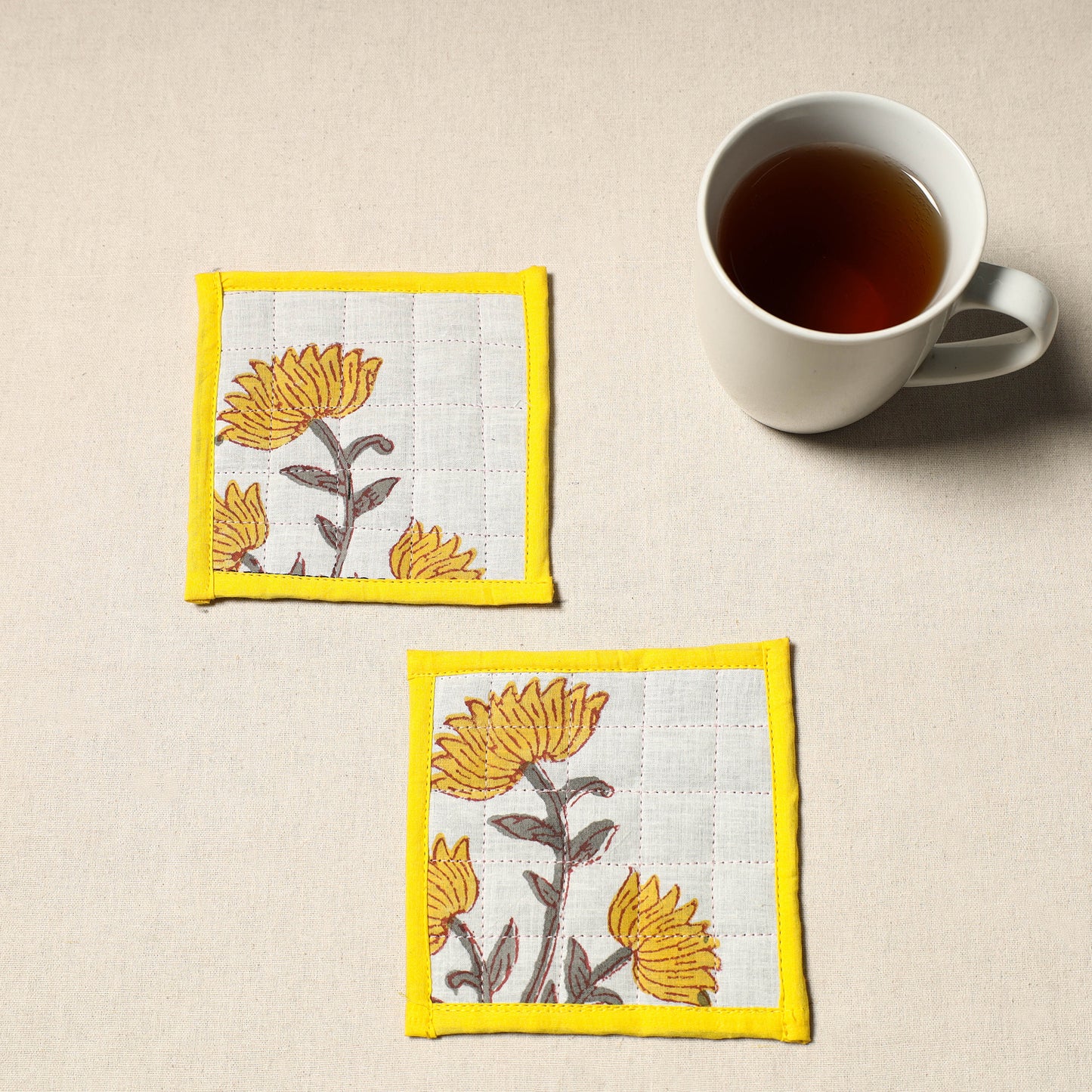 Handcrafted Sanganeri Floral Print Coaster (Set of 2) 25