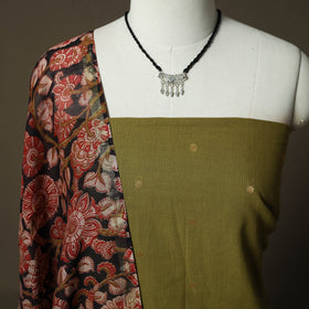 Jacquard Woven Cotton 2pc Unstitched Dress Material Kurta Set with Jewellery 04