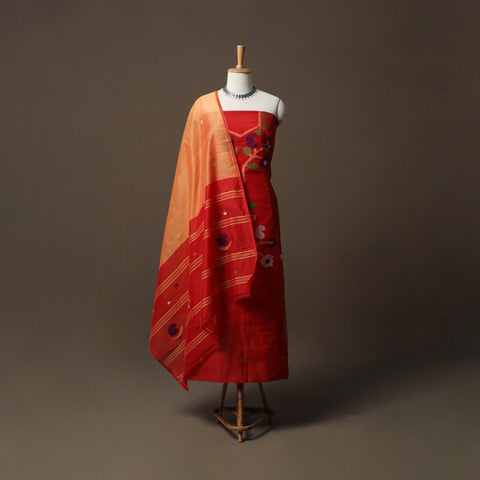Phulia Jamdani Silk Cotton 3pc Unstitched Dress Material Suit Set 42
