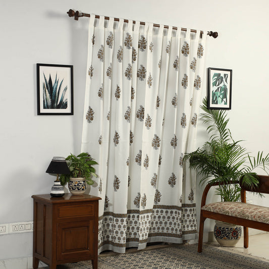 Brown - Sanganeri Block Printed Cotton Door Curtain (7 x 3.5 Feet) (Single Piece)
