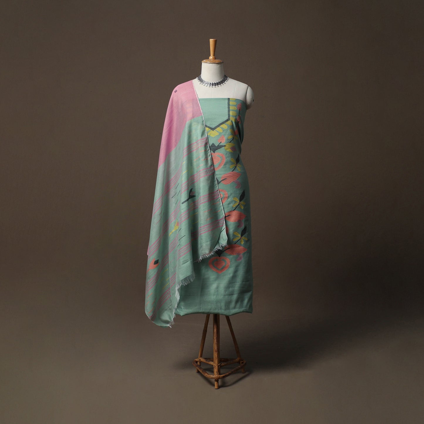 Phulia Jamdani Silk Cotton 3pc Unstitched Dress Material Suit Set 43