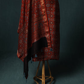 Red - Ajrakh Hand Block Print Natural Dyed Maheshwari Silk 2pc Unstitched Dress Material Kurta Set 21
