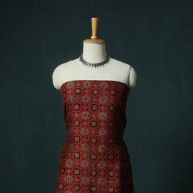 Red - Ajrakh Hand Block Print Natural Dyed Maheshwari Silk 2pc Unstitched Dress Material Kurta Set 21
