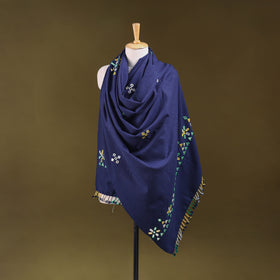 Blue - Kutch Handwoven Mirror Work Acrylic Wool Shawl 127