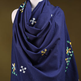 Blue - Kutch Handwoven Mirror Work Acrylic Wool Shawl 127