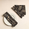 Set of 4 - Black Kalamkari Block Printed Cotton Table Napkins