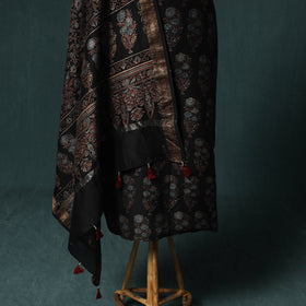Black - Ajrakh Hand Block Print Natural Dyed Maheshwari Silk 2pc Unstitched Dress Material Kurta Set 22