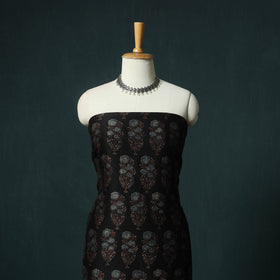 Black - Ajrakh Hand Block Print Natural Dyed Maheshwari Silk 2pc Unstitched Dress Material Kurta Set 22