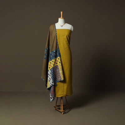 Jacquard Woven Cotton 2pc Unstitched Dress Material Kurta Set with Jewellery 06