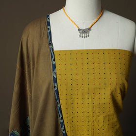 Jacquard Woven Cotton 2pc Unstitched Dress Material Kurta Set with Jewellery 06