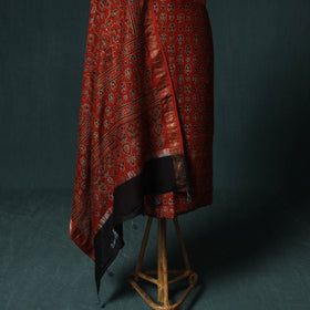 Red - Ajrakh Hand Block Print Natural Dyed Maheshwari Silk 2pc Unstitched Dress Material Kurta Set 23