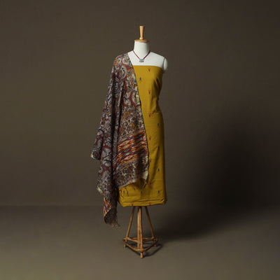 Jacquard Woven Cotton 2pc Unstitched Dress Material Kurta Set with Jewellery 07