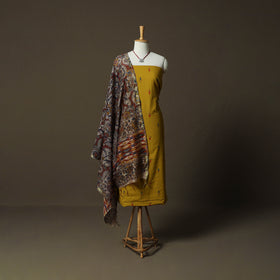 Jacquard Woven Cotton 2pc Unstitched Dress Material Kurta Set with Jewellery 07