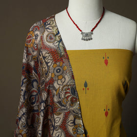 Jacquard Woven Cotton 2pc Unstitched Dress Material Kurta Set with Jewellery 07