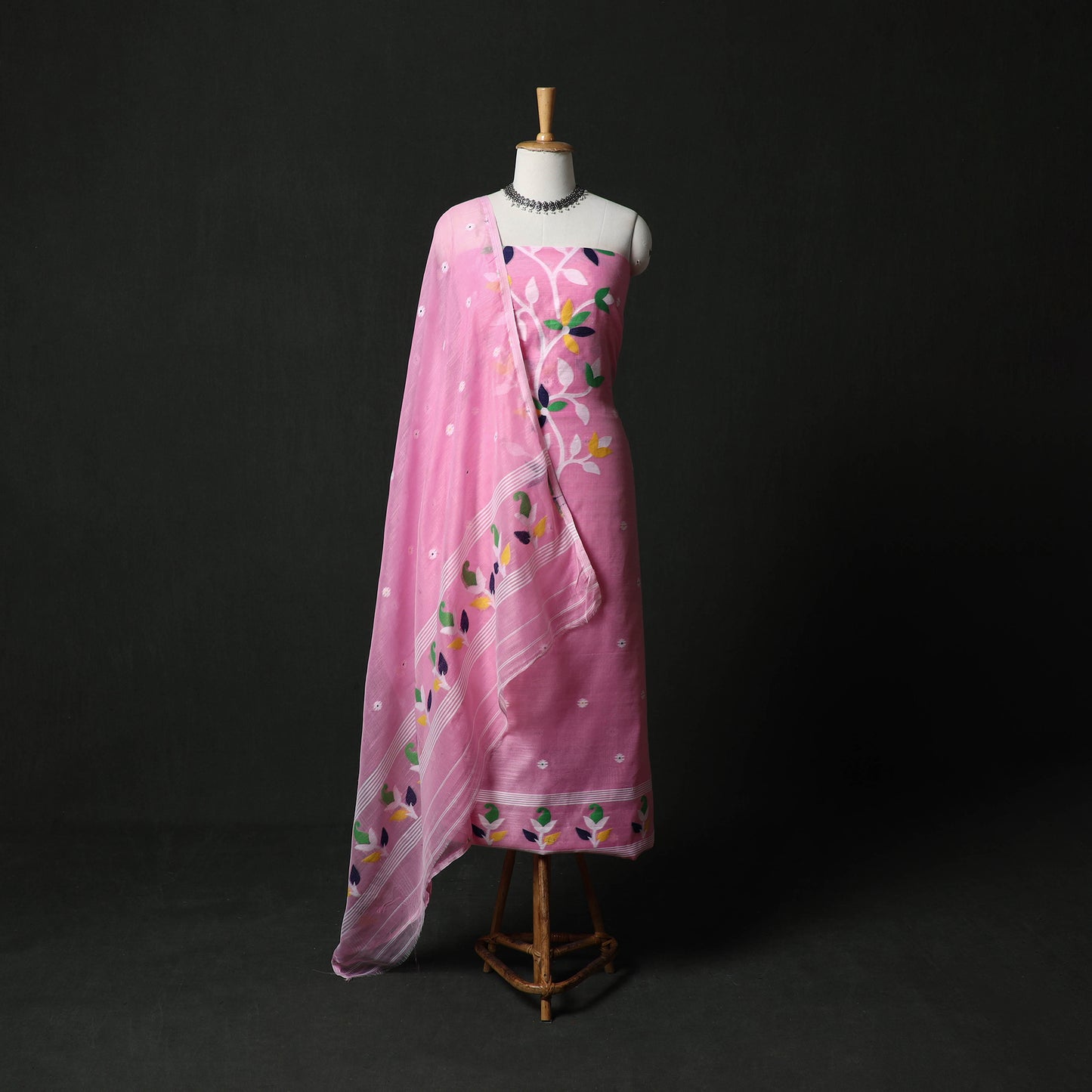 Jamdani Silk Cotton 2pc Unstitched Dress Material Kurta Set 33