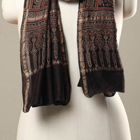 Black - Handloom Chanderi Silk Block Printed Ajrakh Stole 09