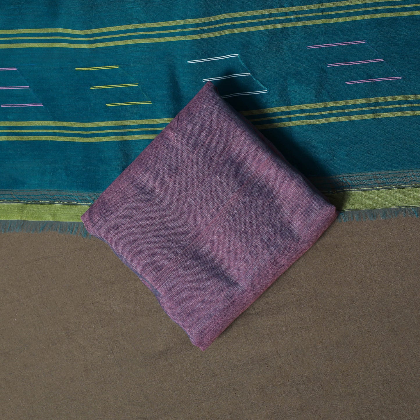 Phulia Jamdani Silk Cotton 3pc Unstitched Dress Material Suit Set 45