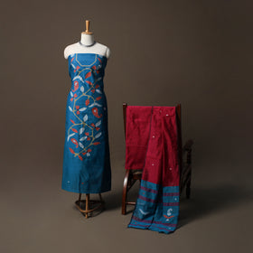 Phulia Jamdani Silk Cotton 3pc Unstitched Dress Material Suit Set 46