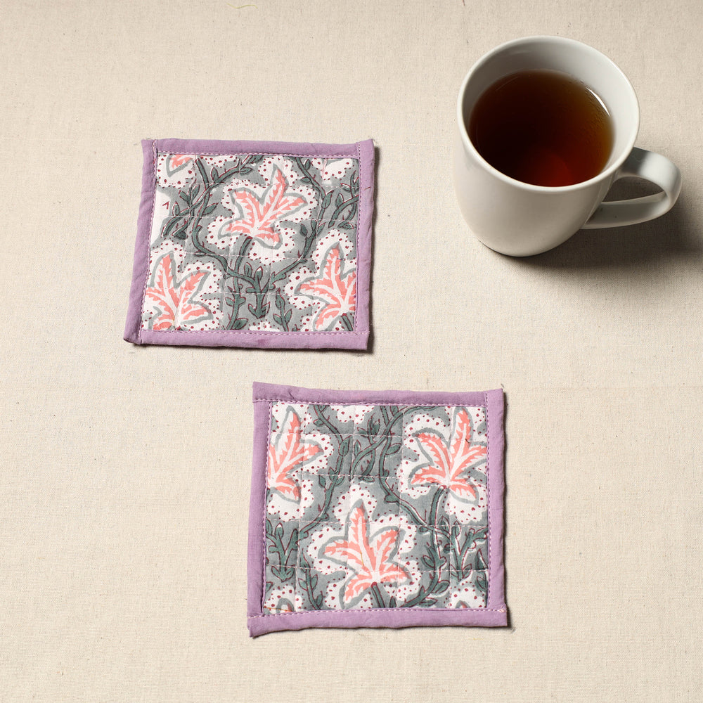 Handcrafted Sanganeri Floral Print Coaster (Set of 2) 14