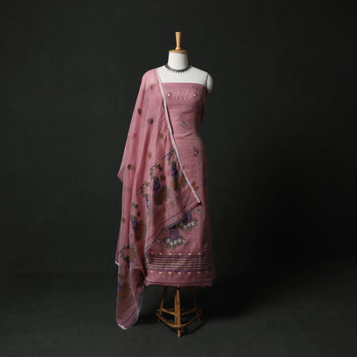Pink - Jamdani Silk Cotton 2pc Unstitched Dress Material Kurta Set 34