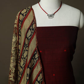 Jacquard Woven Cotton 2pc Unstitched Dress Material Kurta Set with Jewellery 08