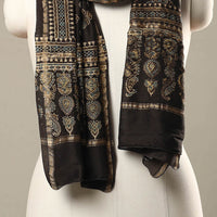 Black - Handloom Chanderi Silk Block Printed Ajrakh Stole 16