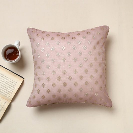 Purple - Banarasi Handwoven Zari Work Silk Cotton Cushion Cover (16 x 16 in) 01