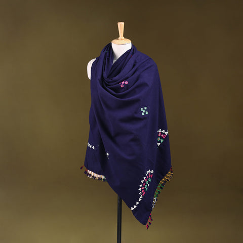 Blue - Kutch Handwoven Mirror Work Acrylic Wool Shawl 130