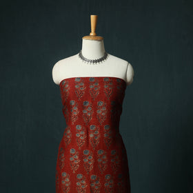 Red - Ajrakh Hand Block Print Natural Dyed Maheshwari Silk 2pc Unstitched Dress Material Kurta Set 25