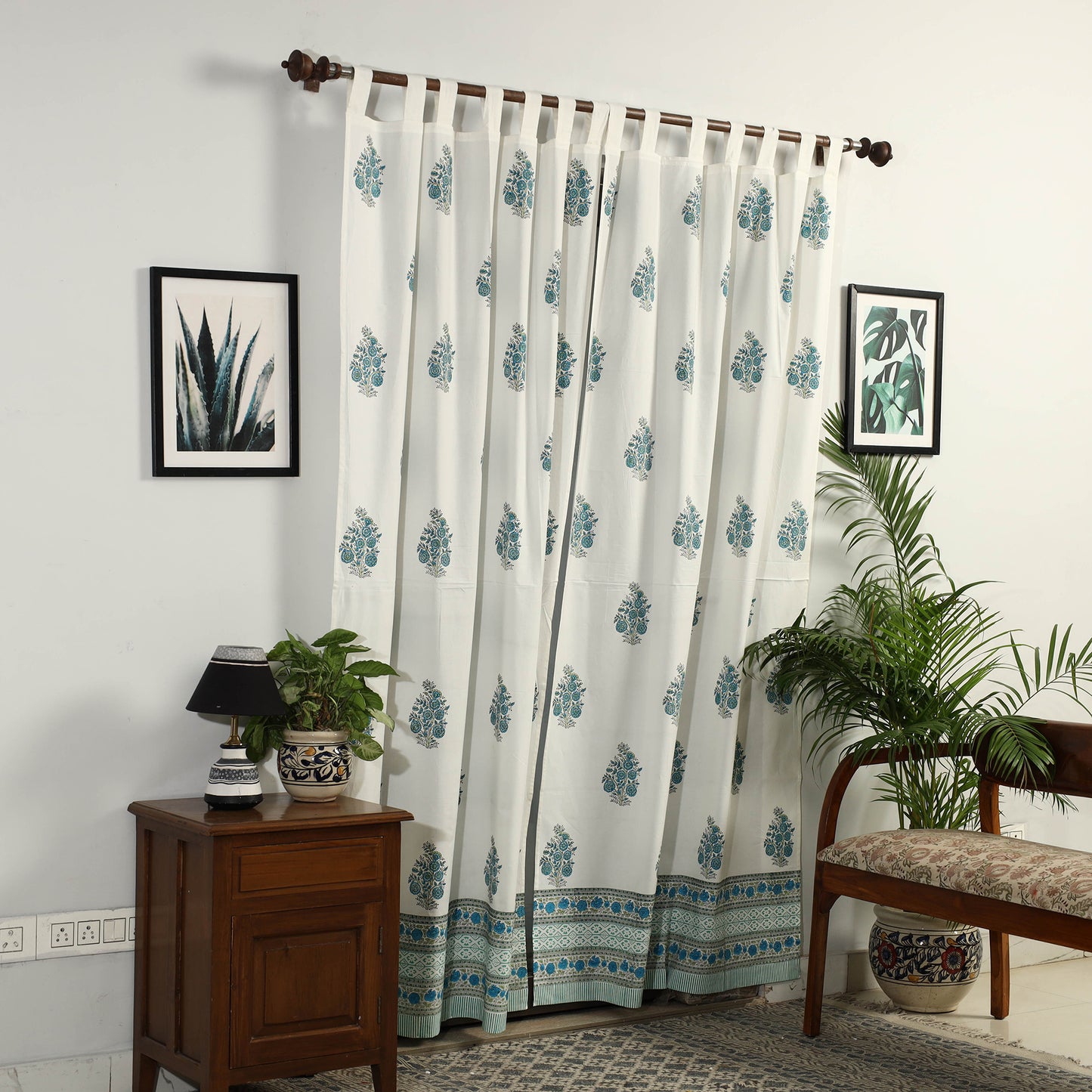 Blue - Sanganeri Block Printed Cotton Door Curtain (7 x 3.5 Feet) (Single Piece)