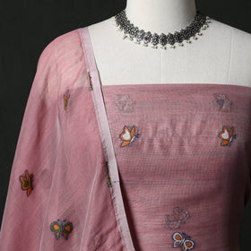 Pink - Jamdani Silk Cotton 2pc Unstitched Dress Material Kurta Set 34
