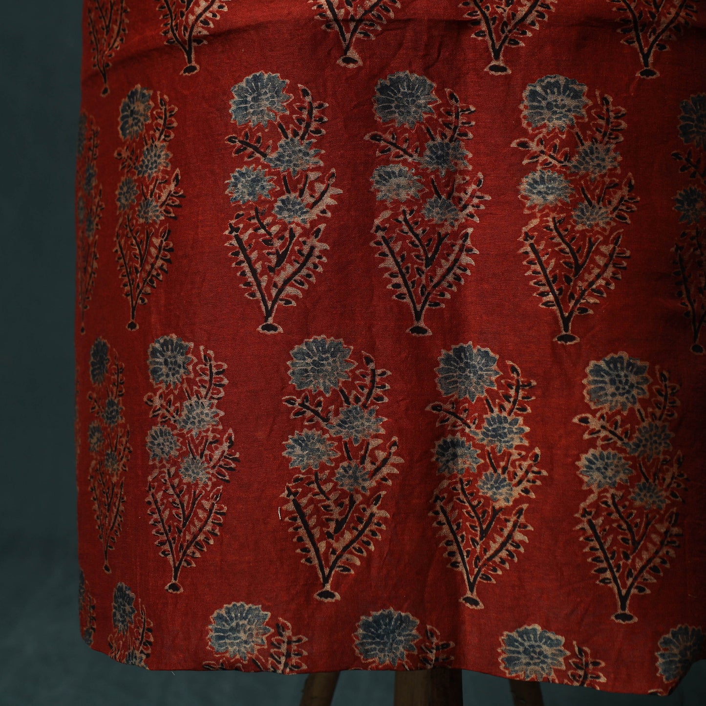 Red - Ajrakh Hand Block Print Natural Dyed Maheshwari Silk 2pc Unstitched Dress Material Kurta Set 25