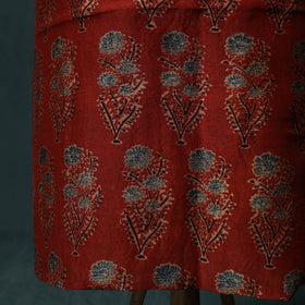 Red - Ajrakh Hand Block Print Natural Dyed Maheshwari Silk 2pc Unstitched Dress Material Kurta Set 25