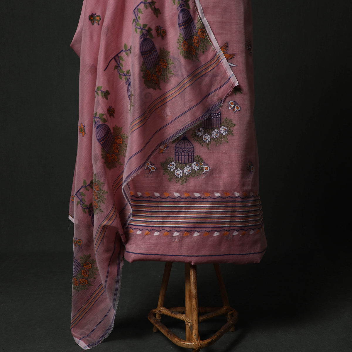 Pink - Jamdani Silk Cotton 2pc Unstitched Dress Material Kurta Set 34