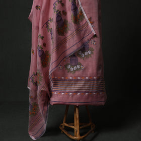 Pink - Jamdani Silk Cotton 2pc Unstitched Dress Material Kurta Set 34