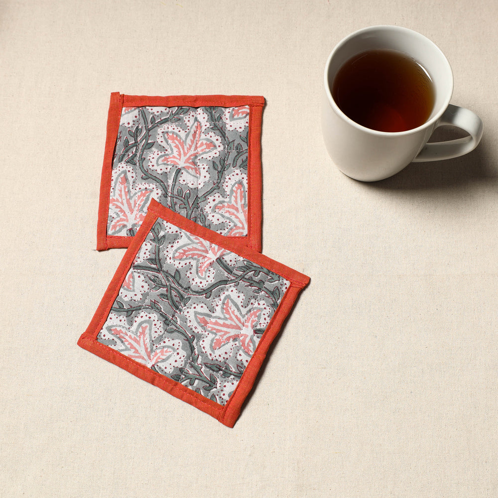 Handcrafted Sanganeri Floral Print Coaster (Set of 2) 13