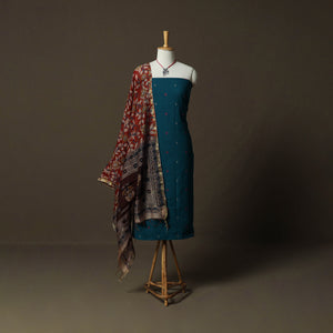 Jacquard Woven Cotton 2pc Unstitched Dress Material Kurta Set with Jewellery 09