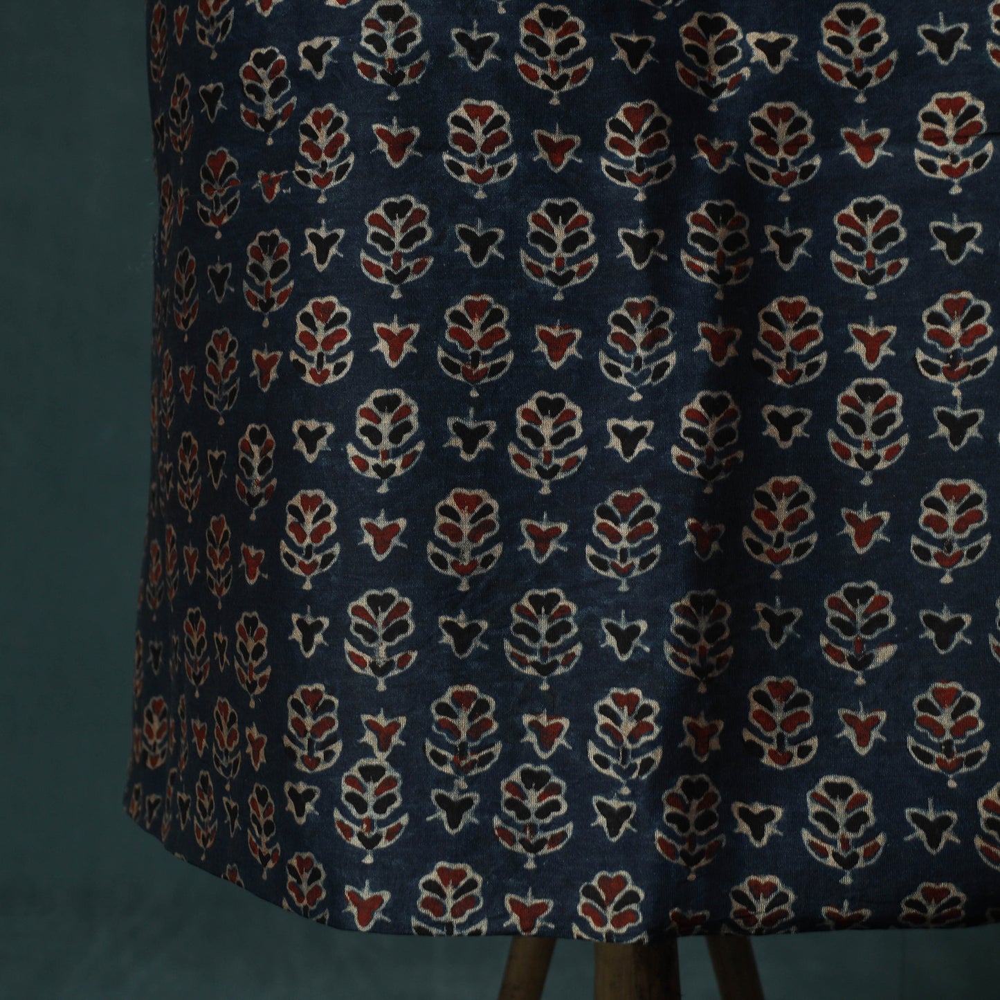 Blue - Ajrakh Hand Block Print Natural Dyed Maheshwari Silk 2pc Unstitched Dress Material Kurta Set 26