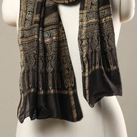 Black - Handloom Chanderi Silk Block Printed Ajrakh Stole 20