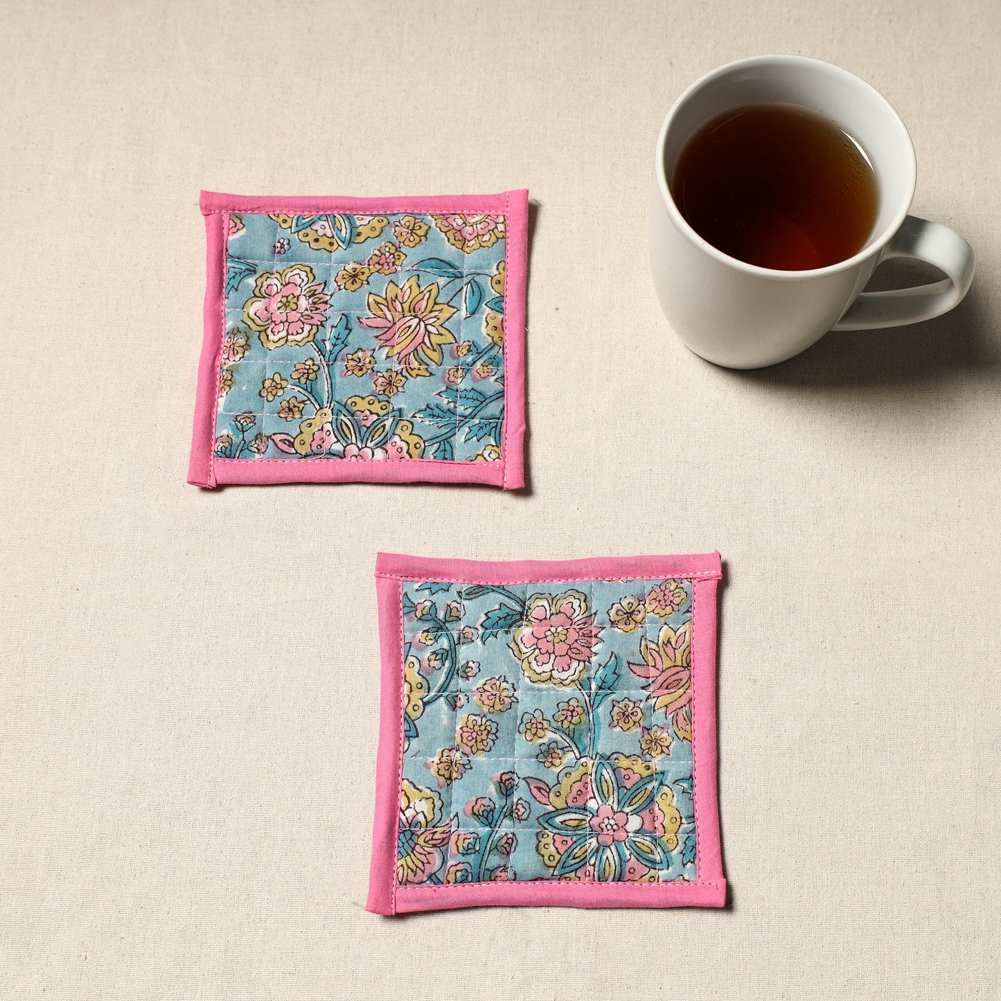 Handcrafted Sanganeri Floral Print Coaster (Set of 2) 09