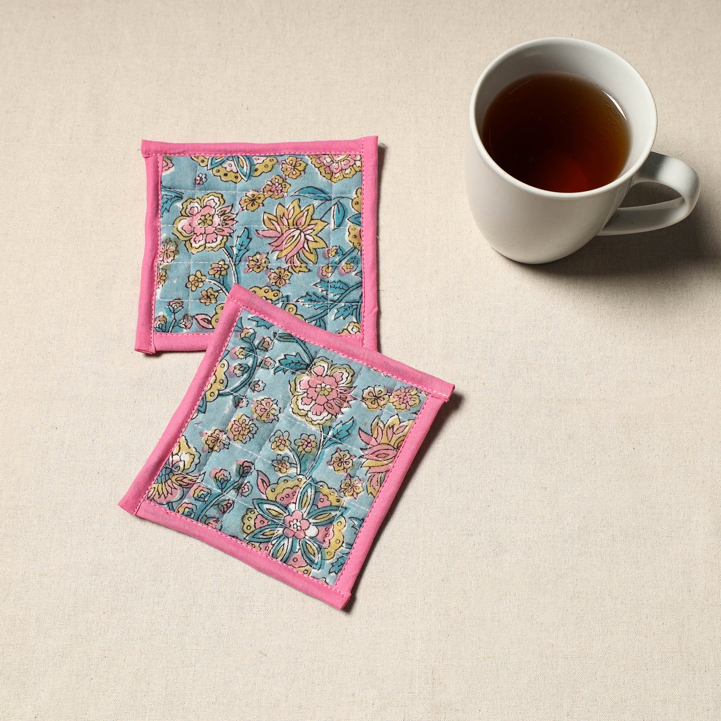 Handcrafted Sanganeri Floral Print Coaster (Set of 2) 09